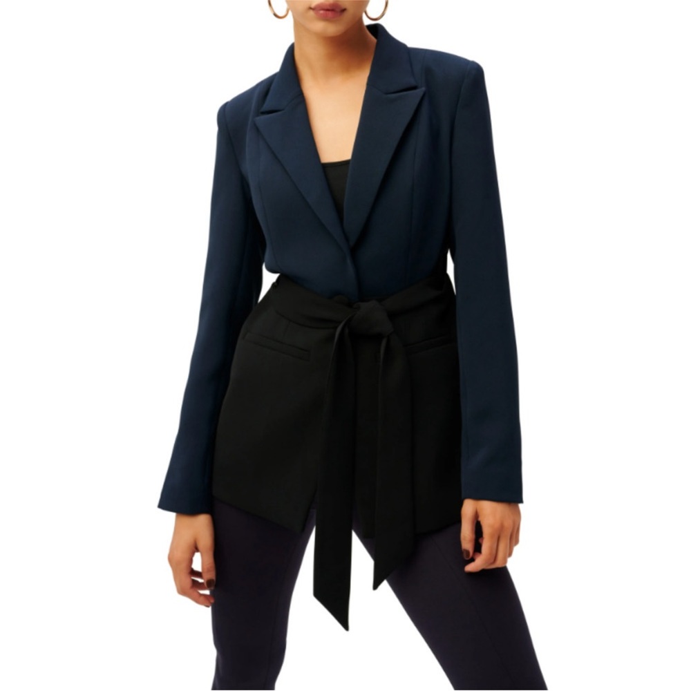 New Good American Fit and Flatter Blazer Belted Navy Black Size XS